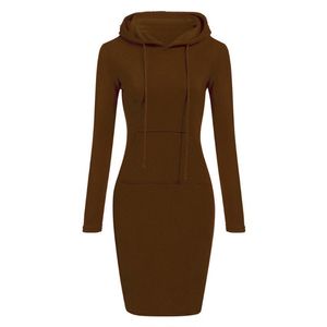 15 Kişilik Elbiseler toptan satış-15 Kadınlar Kış Sıcak Hoodies Elbiseler Uzun Kollu Katı Patchwork O Boyun Rahat Kapüşonlu Sweatershirt Elbise Kazak