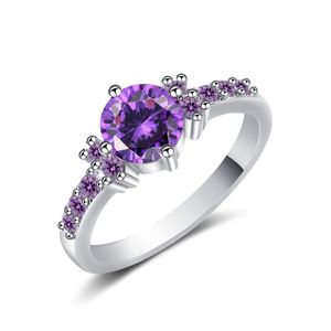Lila Ovala Ring Silver Färg Smycken Bröllop Ringar För Kvinnor