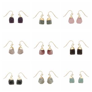 Ins irregular cut original stones Jewelry earring charm Crystal Gold Plated Natural Amethyst Faceted Post Stud Earrings