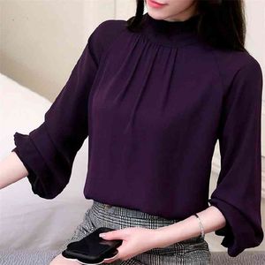 Novas mulheres blusas feminina elegante chiffon bluses primavera casual lanterna manga camisa feminina moda roxo tops senhoras 93A 30 210323