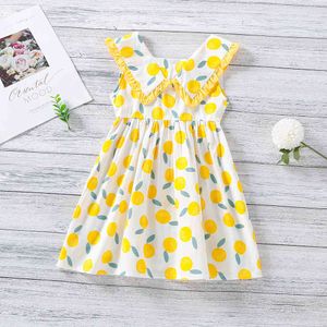 Girls Dress Summer Children's Clothes Lemon Print Vest Princess Baby Girl Sleeveless Lapel Cute For 1-5Y 210515