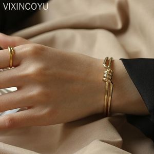 Bangle European And American Simple Knotted Bracelet Women Style Opening Design Spiral Creative Fashion Brass Gold Plated Bracelets