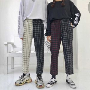 Fashion Vintage Plaid Patchwork Pants Harajuku Woman Man Trousers Elastics High Waist Pants Korean Causal Straight Pants X0629