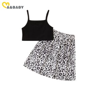 1-6y verão criança criança menina roupas set sem mangas preto colete tops leopardo saias outfits praia trajes de férias 210515