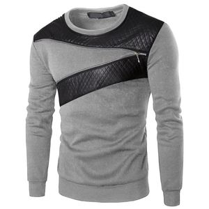 Męskie bluzy bluzy męskie z długim rękawem Crew Bluza szyi Skórzana Patchwork Casual Slim Fit Mięśni Pullover Topy