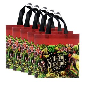 Decorações de Natal 10 pcs grandes sacolas com alças reutilizáveis ​​Saco de presentes Mercearia Totes de compras para o natal do feriado