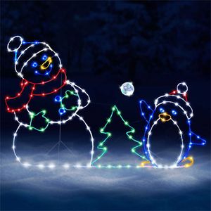 Divertido Animado Luta de Bolas de Neve Luz Ativa Moldura Decorativa Festa de Natal Jardim Ao Ar Livre Neve Sinal Decorativo Brilhante H1020