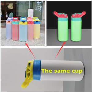 UPS Süblimasyon Yeşil Glow UV Renk Değişimi 12oz Tamamen Düz Çocuklar Güneşte Karanlık Değişen Renkte Parlayan Tumblers Güneş Paslanmaz Çelik Su Şişeleri A12