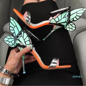 Designer-2022 Evangeline Angel-Wing High Heel Sandal Nova borboleta Sandálias de couro cravejado com sandálias de salto fino EUR Tamanho 34-42