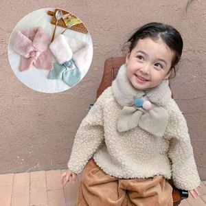 Wholesale cross scarves resale online - Cute Pompom Baby Scarf Winter Warm Plush Soft Double Fur Ball Kids Neck Warmer For Girls Children V Ring Cross Neckerchief