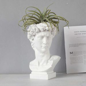 David Vase Head Portraits Home Decor Смола Микеланджело Буонарроти Имитация гипсовой гостиной растения цветочный горшок орнамент R5215 210623