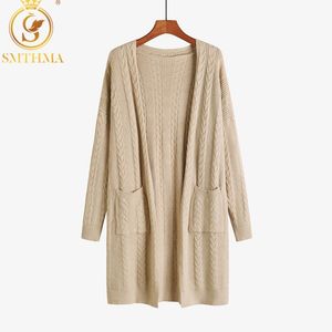 Mulheres outono e inverno longo cardigan camisola casaco feminino moda manga crochet menina de malha jaqueta tops 210520