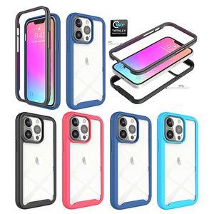 2in1 Raised Bumper Protector Crystal Gel Phone Cases for iPhone 14 13 Pro Max 12 11 Xs Max 7 8Plus Full Anti-knock Protective Shockproof Cover