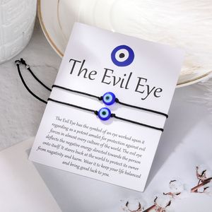 Handmade Evil Blue Eye Bracelets Set with Card Red Black String Bracelet Kabbalah Protection Luck Amulet for Women Men Family Friends