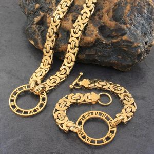 Earrings & Necklace Stainless Steel Round Gold Color Fashion Chain Bracelet Simple Jewelry Sets High-quality For Gift SCAZBKD