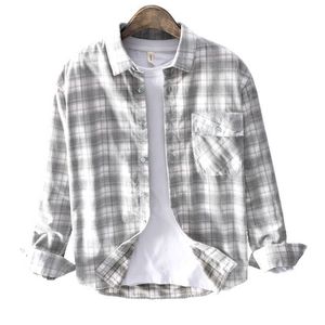 Fashion Long Sleeve Plaid Shirts for Men Japanese High Quality Casual Tops 100% Cotton Thick Warm Corduroy Plaid Retro Clothes 210601