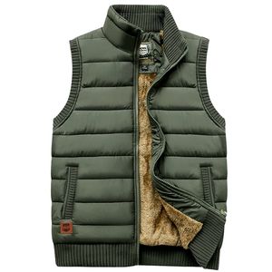 Brand Thicken Winter Men's Vest Zipper Coat Warm Sleeveless Jacket Casual Fleece Male Army Green Waistcoat Black 210923