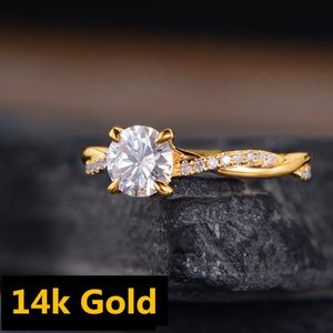 14k Gold Twisted Delicate Diamond Ring Twist Infinity Infinito Solitaire Moissanite Meia Eternidade Mulheres Casamento Bandas (Tamanho: 5-11)