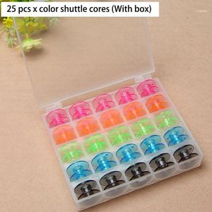 25pcs zufällige Farbe Die Spulennähmaschinenbox Kunststoff Faden nützliche Nadel Home Application colours1