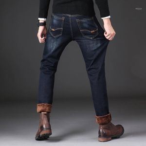 Мужские джинсы мужские зимние толще теплые черные джинсовые прямые подходят хорошее качество флис умный повседневный длинный синий размер 40