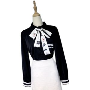 Bowknot Printed Long-Sleeved Mercerized Cotton Shirt B3011 210514