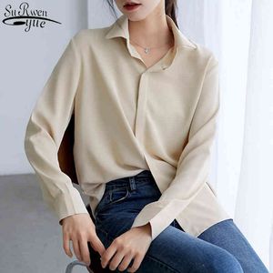 Solid Office Lady Women Toppar och Blusar Mode Höst Långärmad Chiffon Blouse Pullover Feminin 11348 210427