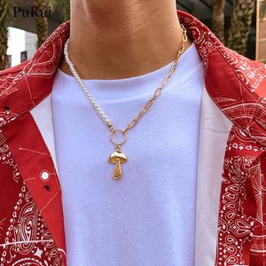 Pendant Necklaces PuRui Asymmetry Pearl Chain With Mushroom Necklace Men Fashion Gold/Silver Color Choker For Women Jewelry 2021