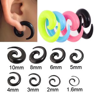 Goth Acrílico Brincos Espiral Caper Caper Fleesh Orelha Túneis Preto Piercing Maca Expansível Esticando Jóias Corpo 2mm 5mm 10mm