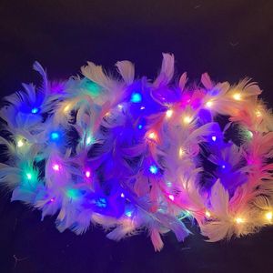 Party Decoration 10PCS LED Luminous Feather Wreath Headband Hairband Garlands Girls Light Up Hair Wedding Bridesmaid Birthday Gifts