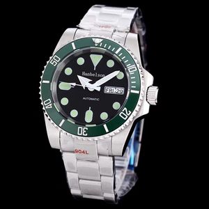 Montre De Luxe Luminous Mens Orologi da polso Lunetta in ceramica verde Giappone Movimento automatico Quadrante nero Superficie zaffiro Hanbelson