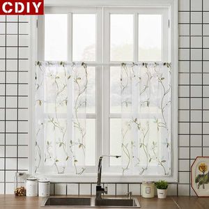 CDIY Embroidered Short Sheer Curtains for Kitchen Half Window Curtain Floral kitchen Sheer Drapes Living Room Window Treatments 210712