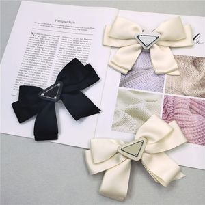 Korean Simple Bow Satin Clips Metal Triangle Label Barrettes Lovely Fabric Back Hairpin High Grade Top Clip