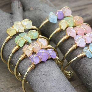 Wholesale wire wrapped bracelets resale online - Colorful Raw Crystal Points Open Cuff Bangles Golden Brass Wire Wrap Gems Stone Quartz Fashion Women Bracelet Jewelry QC2021 Bangle