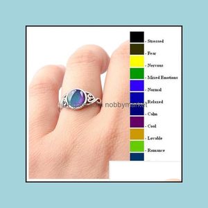Solitaire Ring Rings Jewelry Creative Temperature Sensitive Change Color Mood For Women Vintage Opal Gemstone Wedding Finger Fashion Emotion