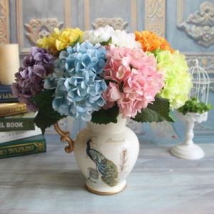 Dekorativ Blomma Party Supplies Artificial Hydrangea Head 47cm Fake Silk Single Real Touch Olika färger för hem Zze5256