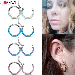 Jovivi Paslanmaz Çelik 16G Büküm Menteşeli Clicker Burun Septum Yüzük Sentetik Opal Hoop Kaş Dudak Kulak Yüzük Vücut Piercing Takı