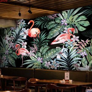 3D pintado pintado a óleo pintura pastoral verde folhas flamingo tropical tropical floração mural fundo fotografia para sala de estargood quatity