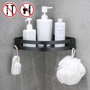 Wall Suction Bathroom Shelves Toilet Storage Black Shower Corner Frame Shampoo Holder Aluminum Soap Storage Shelf B K 210724