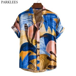 Camisa havaiana floral funky homens verão casual botão para baixo camisas de praia homens casual feriado vaction aloha camisa chemise 3xl 210522