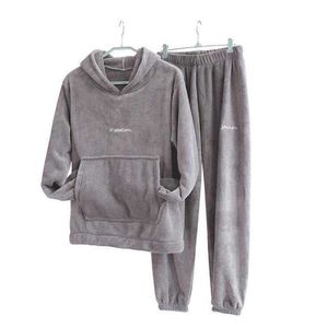 Sonbahar Kış Pijama Set Kadın Loungewear Polar Pijama Ev Takım Elbise Homewear Bayanlar Sıcak Peluş Lounge Uyku Giyim 210622