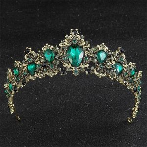 Baroque Bronze Red Blue Green Crown Crystal Bridal Tiaras Vintage Gold Hair Accessories Wedding Diadem Pageant Crowns 220217