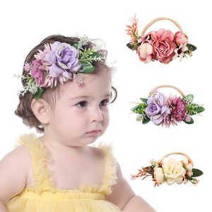 15690ヨーロッパの赤ちゃんの女の子フロールヘッドバンドの子供たちの花の王冠の写真小道具髪の帯の造られた花のヘアバンドの付属品