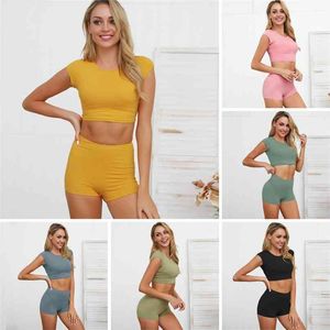 Link VIP para Cliente, 2 Pcs / Set Mulheres Sport Suit Yoga Set Ginásio Treino de Ginásio Roupas de Manga Curta Fitness Crop Top Correntes 210813