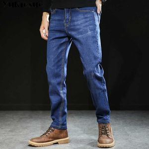 Mens mode svart blå jeans män casual slim stretch klassisk denim byxor byxor plus storlek m-7xl hög kvalitet 210608