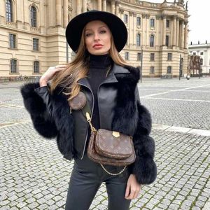 Winter Warm Women's Fur Coat Imitation Splicing Black 211207