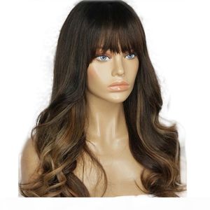 Fringe Honey Ombre Blonde Highlights 13x6 vordere menschliche Haar Perücke Körperwelle Remy Brasilianer Vollkornperücken mit Pony Prepluc1909197 133 S 2 s