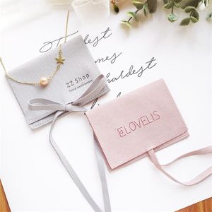 100pcs personalized text image drawstring custom chic small jewerly packaging pouches mircrofiber envelope bags 211108