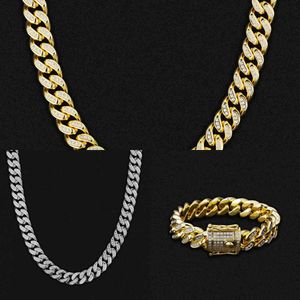 Hip Hop Jewelry, Platinum Plated Stainless Steel, 14mm 18k, 5a Cz, Cuban Chain Q0809