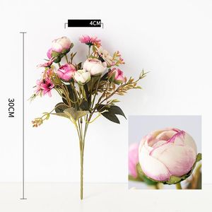 Decorative Flowers & Wreaths 6 Heads 4 Small Bud Bouquet European Vintage Artificial Silk Rose Wedding Home Retro Fake Flower Party Vase Dec