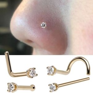 6PCS Surgical Steel Zircon Gem Bone Nose Stud Piercing Earring Anodized Rose gold Color Nose Ring Prong Nose body Jewelry Q2